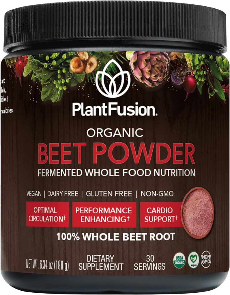 Plantfusion Bio Beet Root Powder - Superfood Beet Supplement to Support Blood Flow & Circulation - Fermented Whole Food Nutrition - Non-OGM, végétalien, sans gluten, 6,34 oz 30 portions