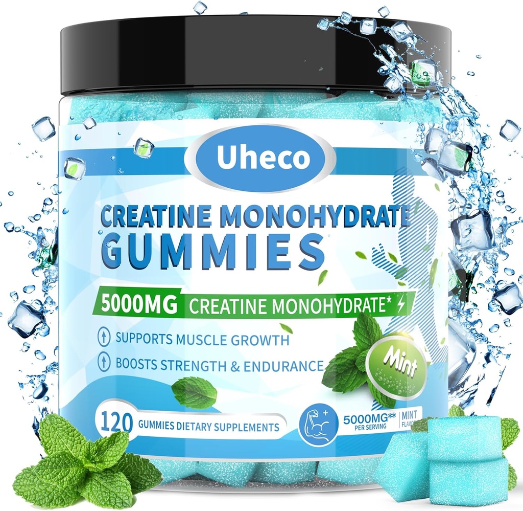 Mint smaak Creatine Monohydraat Gummies 5000mg voor mannen & vrouwen,Bevat L-Taurine + Vitamine B12, Betaine, L-Citrulline voor spierkracht, Verbeter Oefening Endurance -115 Tellen