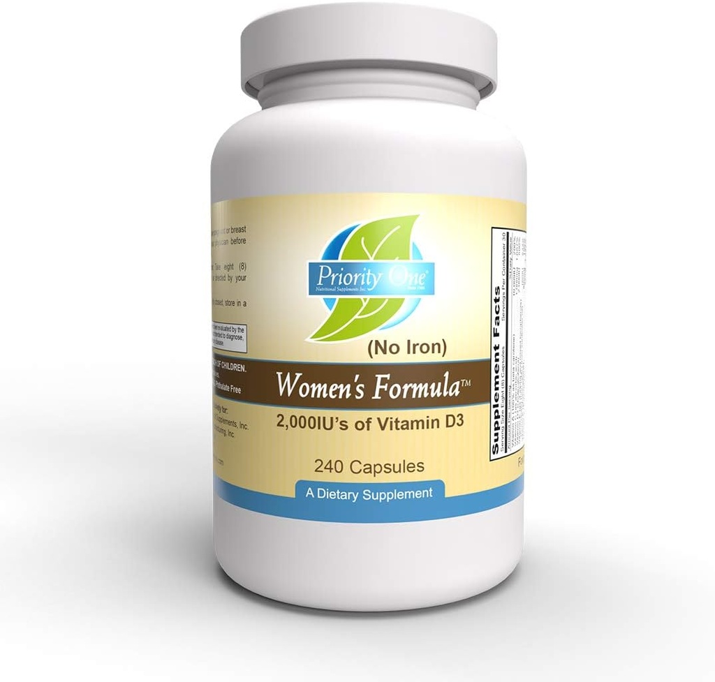 Priority One Vitamins Women's Formula no Iron 240 Capsules - Broad-Spectrum Multi-Vitamin and Mineral Supplement for Women for a Healthy reproductief System.*