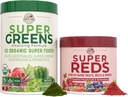 CARACTÉRISTIQUES DE PAYS Essential Pack, Super Greens Poudre et Super Reds, emballés avec 50 Super Foods Biologique et 40 Super Fruits, Énergie Naturelle, Soutien Bloating, Unflavor & Berry, 17,7 oz, 2 Pack