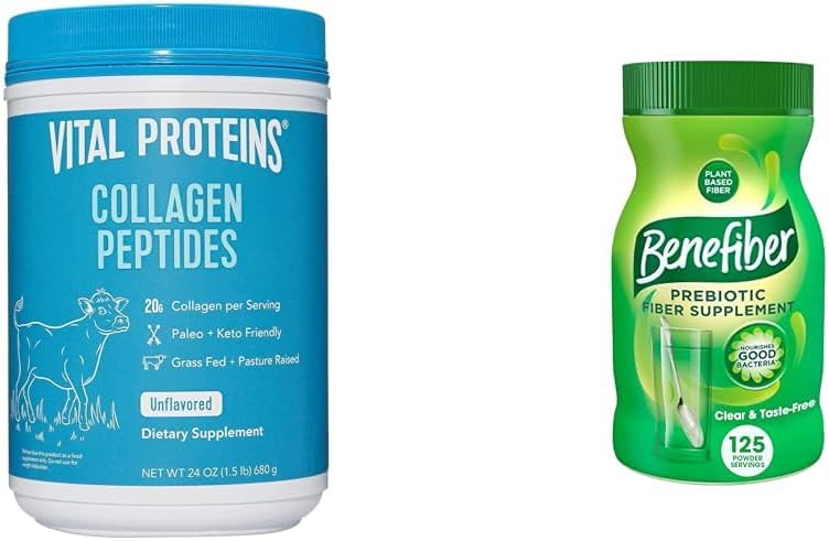 Vitale eiwitten Unflavored Collagen Peptiden (24 Oz) & Benefiber Prebiotic Fiber Supplement Unflavored (17,6 Oz)