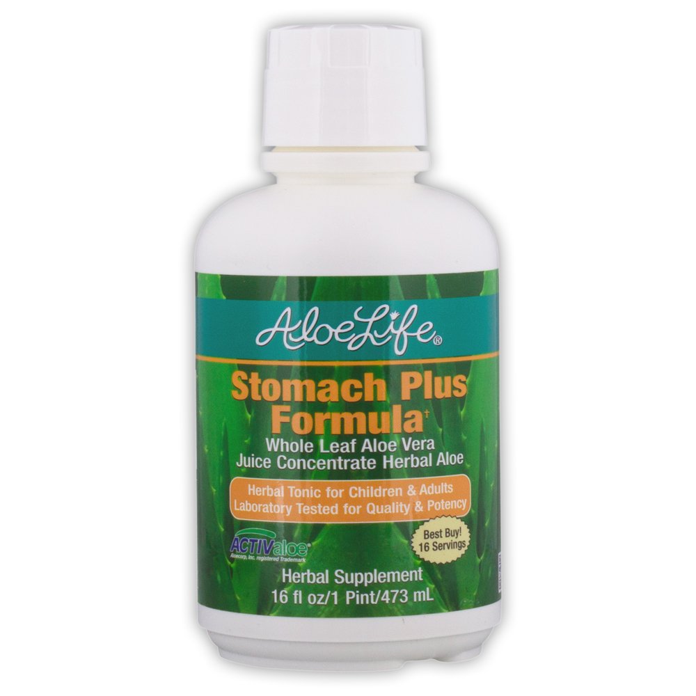 Aloë Life - Maag Plus Formule, snelwerkende tonic voor kinderen, volwassenen, & Senioren, ondersteunt gezonde spijsvertering en helpt om gas te kalmeren, opgeblazen, & Misselijkheid, Aloë Vera Concentraat, Glutenvrij (16 oz)