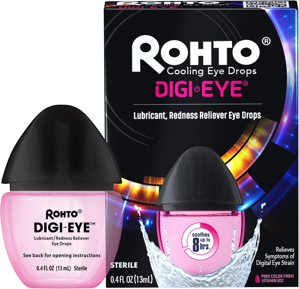 Rohto Digi-Eye Digital Eye Strain Eye Drops, Cooling Eye Strain Relief From Digital Eye Strain Symptomen, Long-Lasting, Soothing Eye Relief, Eye Drops for Red, Moe Eyes 0,4 fl oz Bottle (Pack of 2)