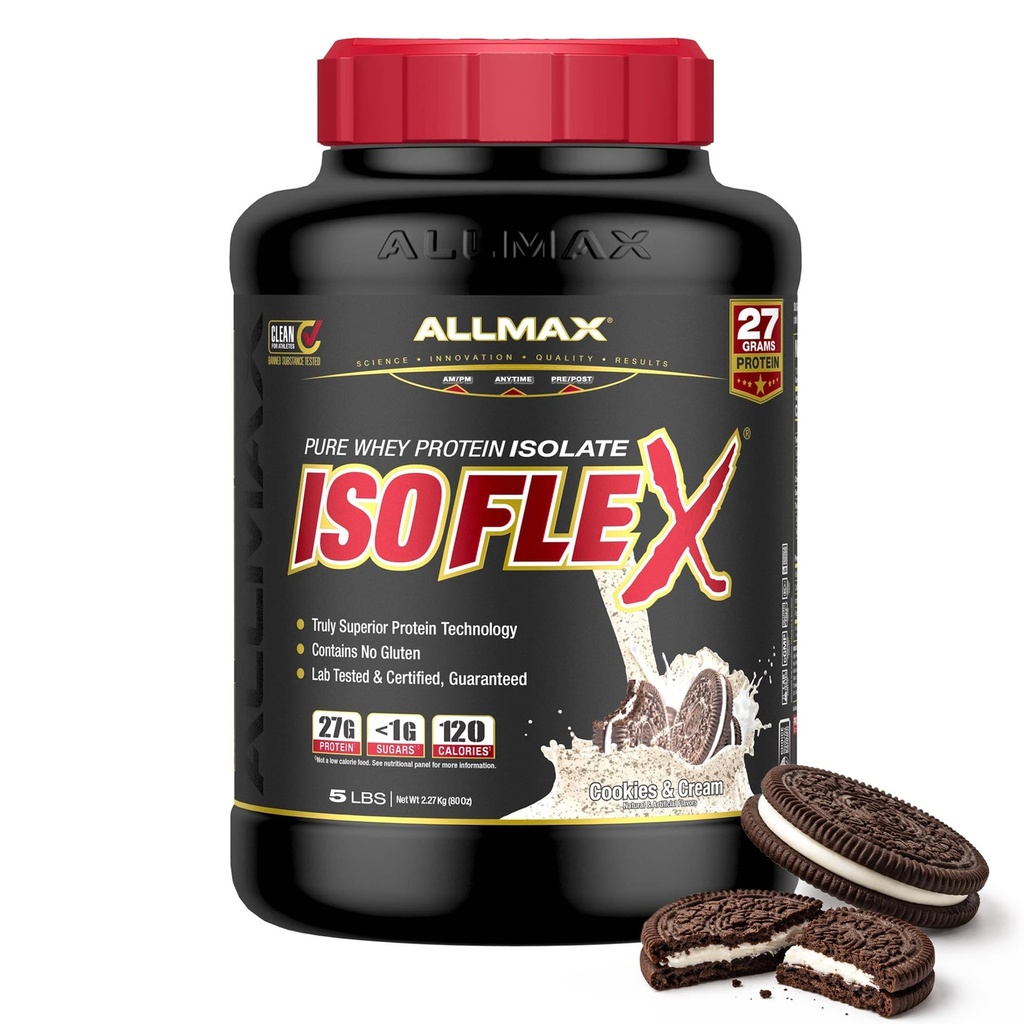 ALLMAX Nutrition - ISOFLEX Wei Proteïnepoeder, Wei Proteïneisolaat, 27g Proteïne, Cookies & Cream, 5 Pond