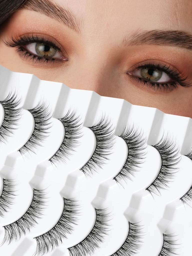 Natuurlijke kat wimpers Valse wimpers Wispy 14mm Valse wimpers Natural Look 0.1MM Dun Band Strip Lashes Pack C Curl nep wimpers Wispy Cat Eye Lashes 3D Volume Siligli Lashes 7 Pair