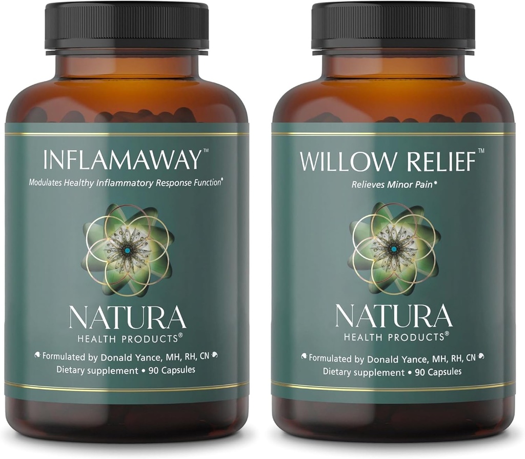 Natura Health Products InflamAway and Willow Relief Supplement Bundle - Moduate a Healthy Inflammatory Response - Verbetert spierontspanning