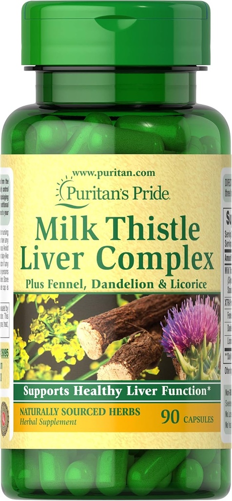 Puritein's Pride Milk Thistle Lever Complex, Ondersteunt gezonde leverfunctie, 90 Telling, Wit