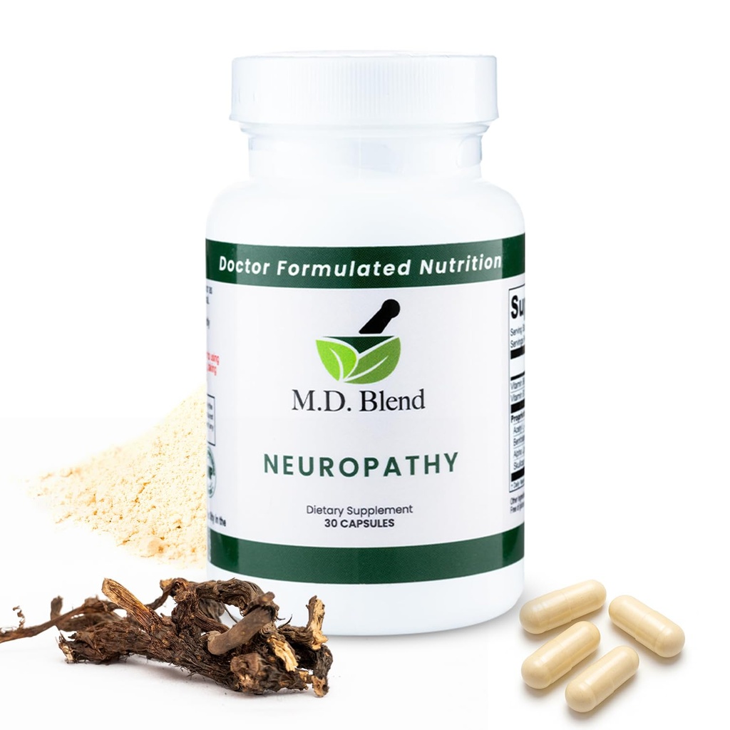 Neuropathie - Expert Formulé - Mélange naturel pour le bien-être optimal de la nerve - Alpha acide lipoïque, L-carnitine, vitamines B6 et B12, racine de la casquette, acétyl L-Carnitine - 30 capsules (1 boîte)