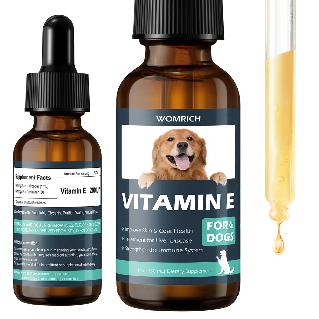 Vitamine E pour chiens - Vitamines pour chiens E - Vitamine E pour chiens, améliorer la santé de la peau et du manteau, le traitement de la maladie du foie, renforcer le système immunitaire - formule naturelle pour tous les âges et races - 30 ML