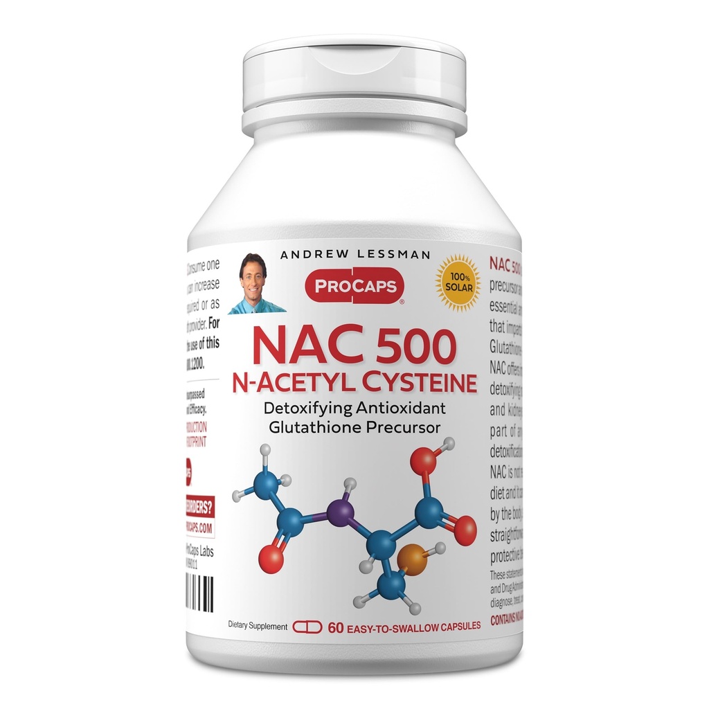 ANDREW LESSMAN NAC-500 N-Acetyl Cysteine 60 Capsules - Helpt tegen dagelijkse aanval van beschadigende vrije radicalen, beschermt hersenen, hart, longen, lever, nieren. Ontgiftende antioxidant. Geen additieven