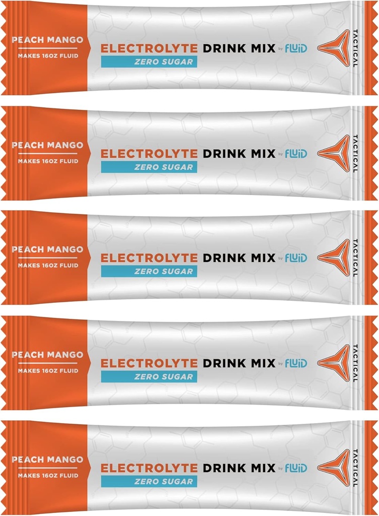 Fluid Tactical - Zero Sugar, Keto Electrolyte Powder, Hydration Packets, Made in USA (Peach Mango, 25 Tel.)
