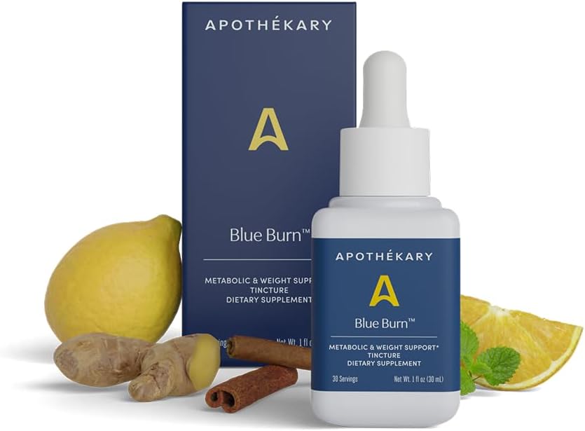 Apothékary Blue Burn supplément à base de plantes à base de gouttes liquides à base de plantes, supplément de soutien au métabolisme alimentaire 1,22 Fl Oz, 30 portions