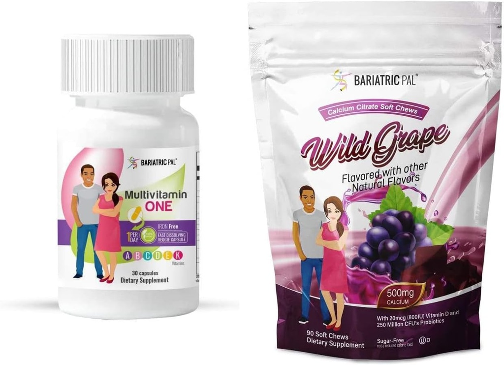 BariatricPal Duodenal Switch Complete 30-Day Supply Vitamine Pack (Iron-Free Capsule Calcium citraat Zachte Kauwen met Probiotica - Wild Grape)