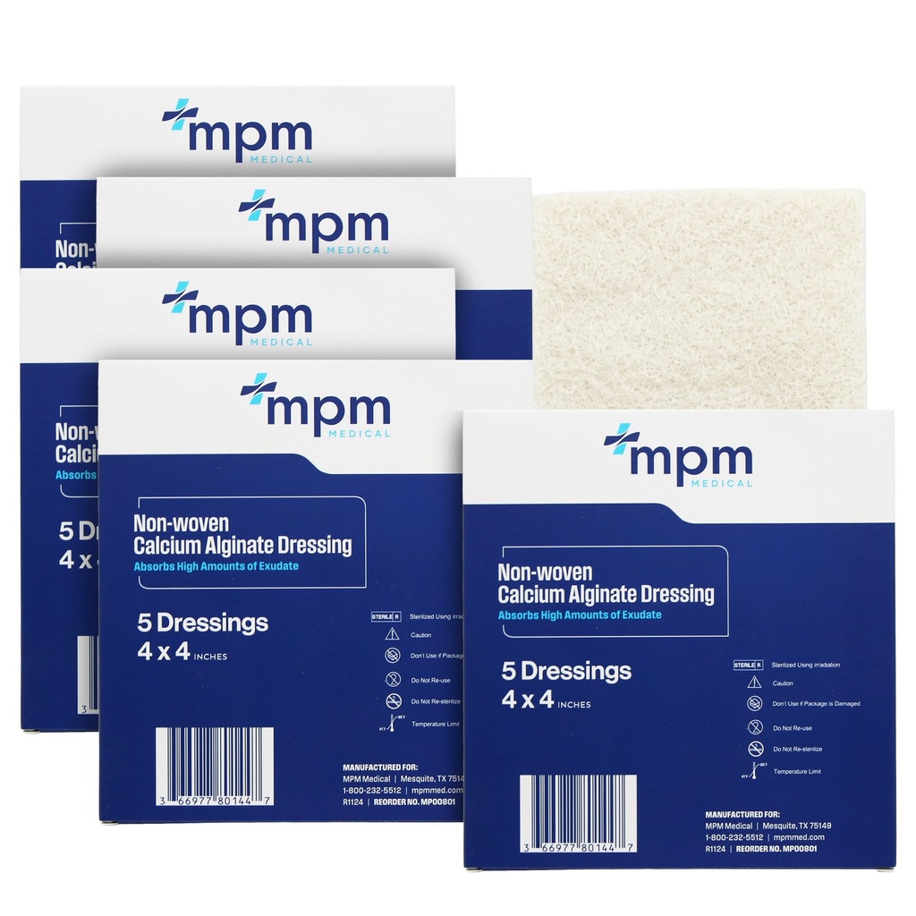 Calciumalginaat dressing, 4"x4" [box van 5] Steriel, MPM Medisch