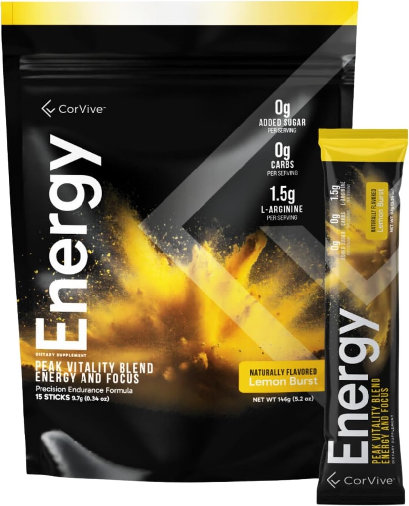 Énergie : supplément énergie naturelle et focus avec Carnosyn®, Ashwagandha, L-Arginine, Théobromine, Zéro sucre, 5 calories, 120 mg de caféine.