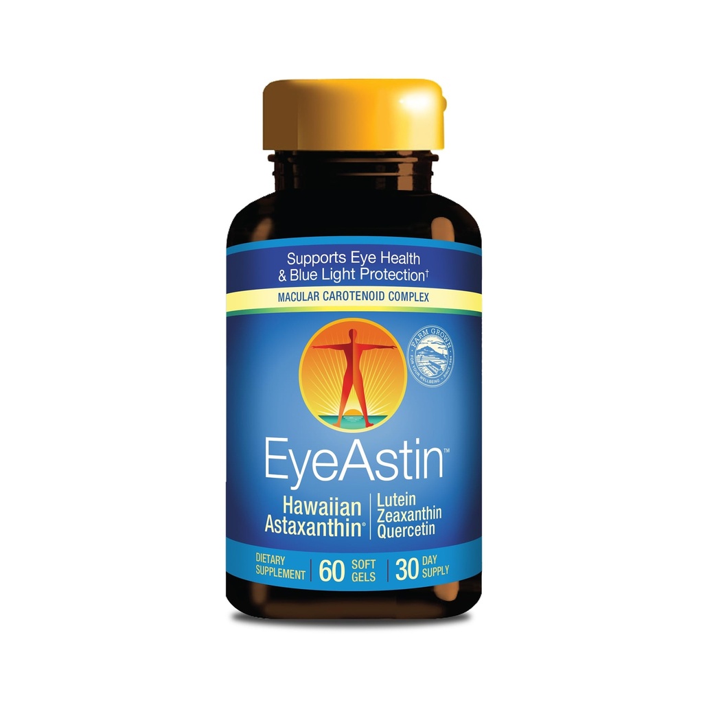 EyeAstin, BioAstin Hawaiian Astaxanthine met Luteïne & Zeaxanthine, Ondersteunt Ooggezondheid Natuurlijk, 60 Tel.