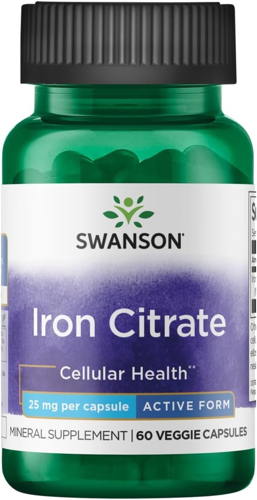 Swanson Iron Citrate 25 Milligrammen 60 Veg Capsules