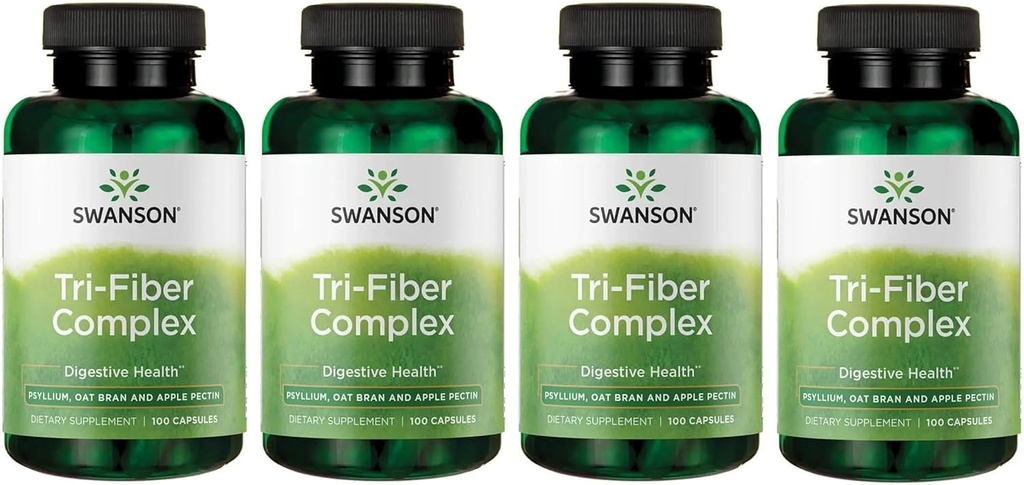 Swanson Tri-Fiber Complex - Digestief gezondheidssupplement Gemaakt met Psyllium, Haver Bran, & Apple Pectin - (100 capsules) (4 verpakkingen)
