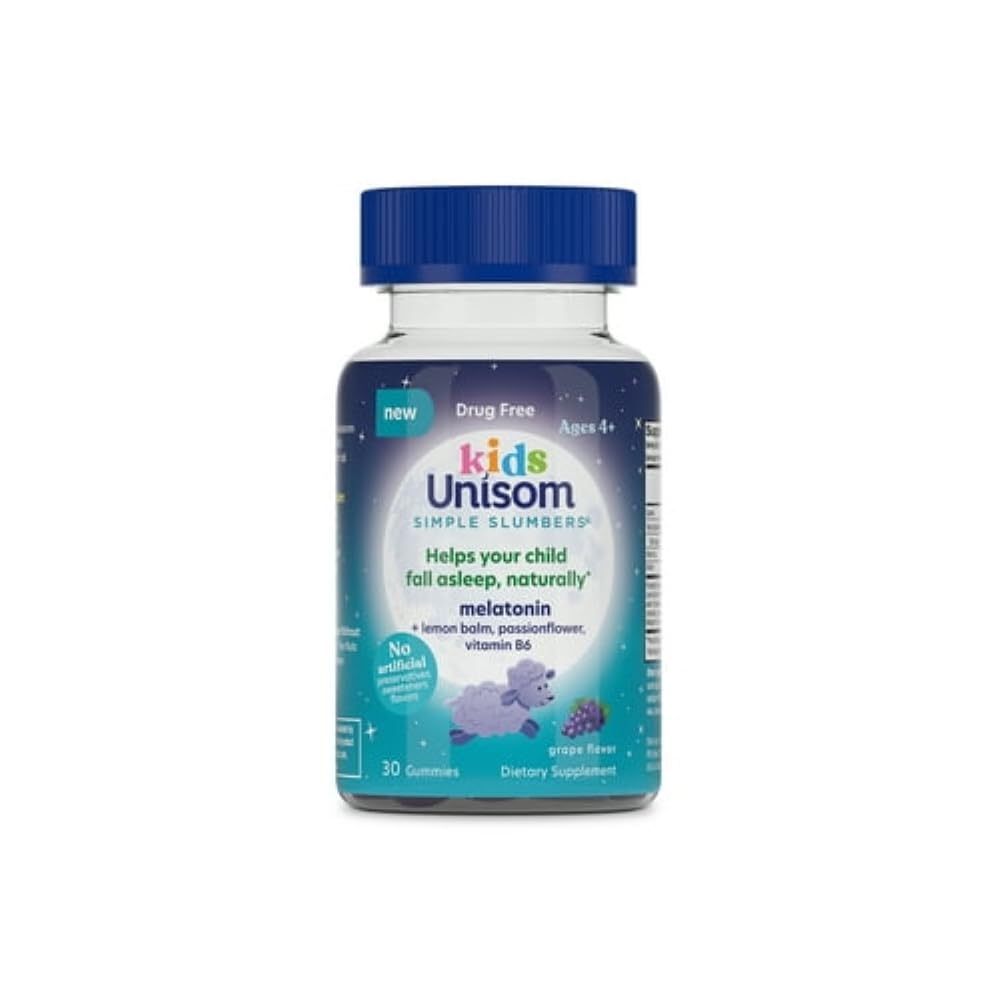 Unisom Simple Slumbers Kinderen Drug-vrije slaaphulp Gummies 30-Count, Melatonine 0,5 mg, Grape
