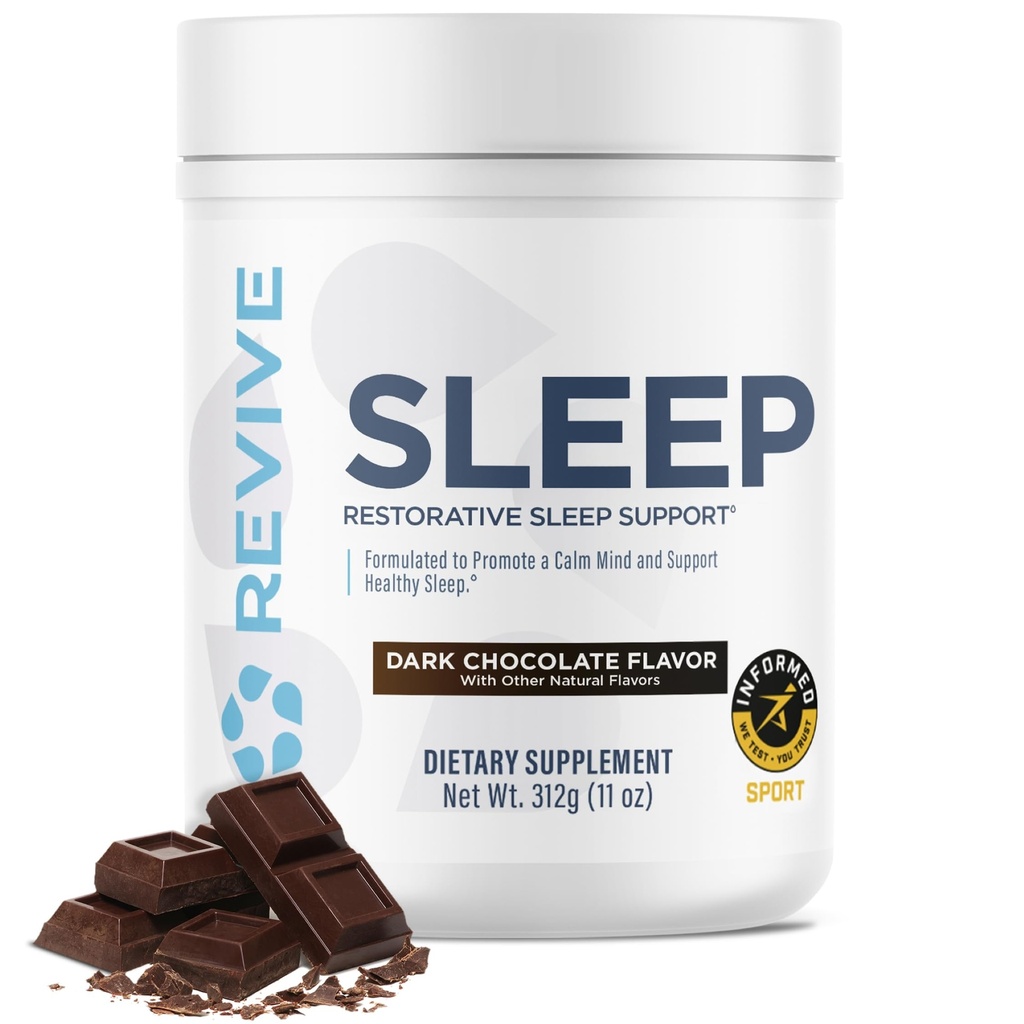 Revive MD Sleep Support Supplement voor volwassenen, donkere chocolade - Slaapsupplementen met Magnesium (Glycinaat), Inositol, Glycine & L-Theanine - Bevordert ontspanning en slaap gezondheid (30 porties)