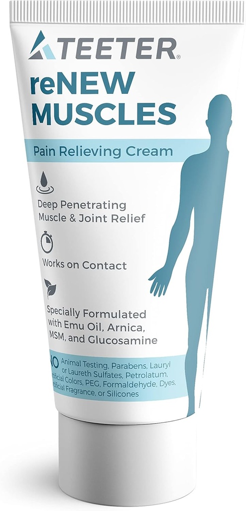TEETER Renew - Muscle & Joint Pain Cream with Emu Oil, MSM, Arnica, Boswellia Serrata Glucosamine (2,5 oz)