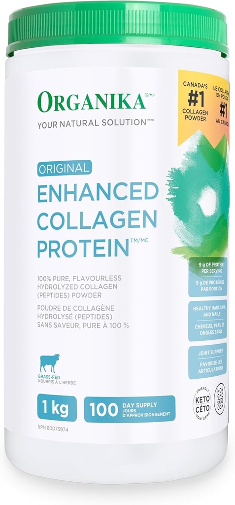 Organika Original Enhanced Collageen, 100% Pure, smaakloze gehydrolyseerde Collageen (peptiden) Poeder, 1kg