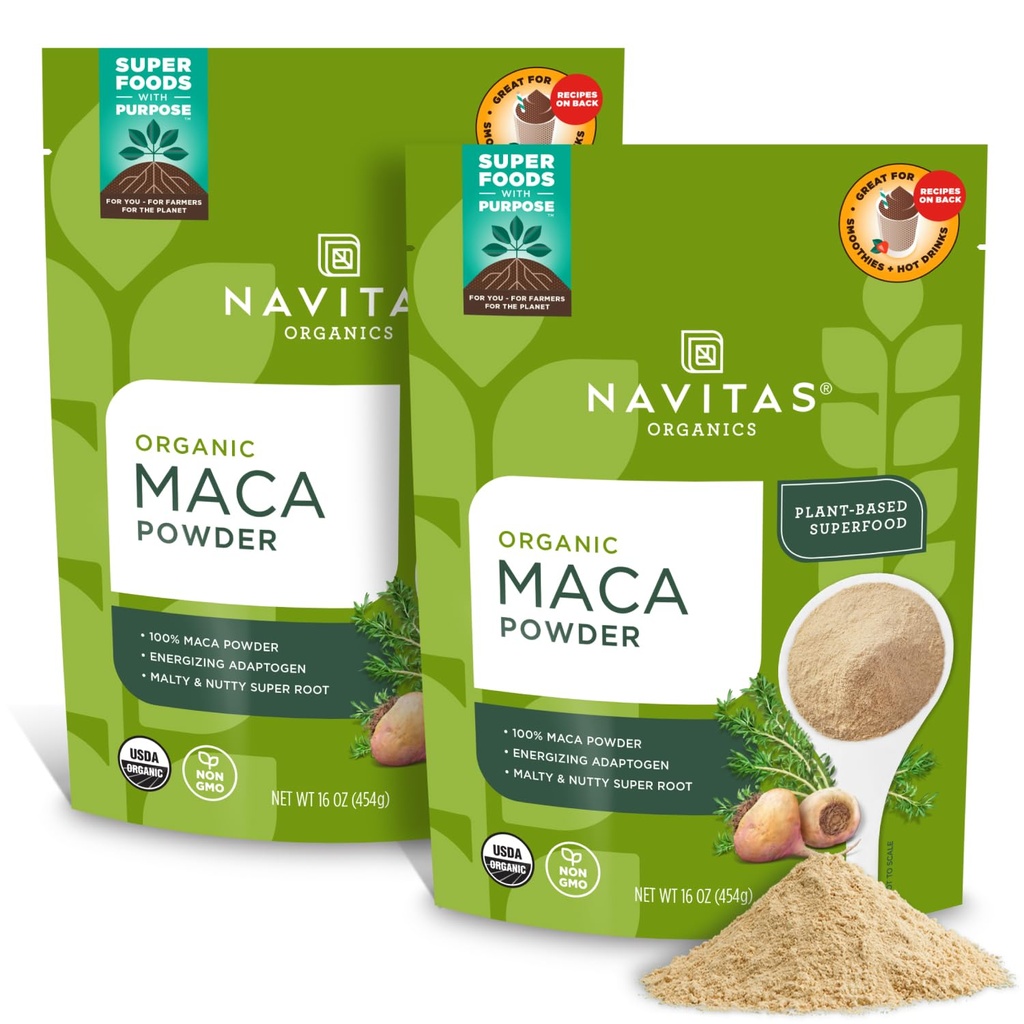 Navitas Organics Maca Powder, 16oz. (2-pack), 181 porties - Organic, Non-Gmo, Low Temp-Dried, Gluten-Free,Light Brown