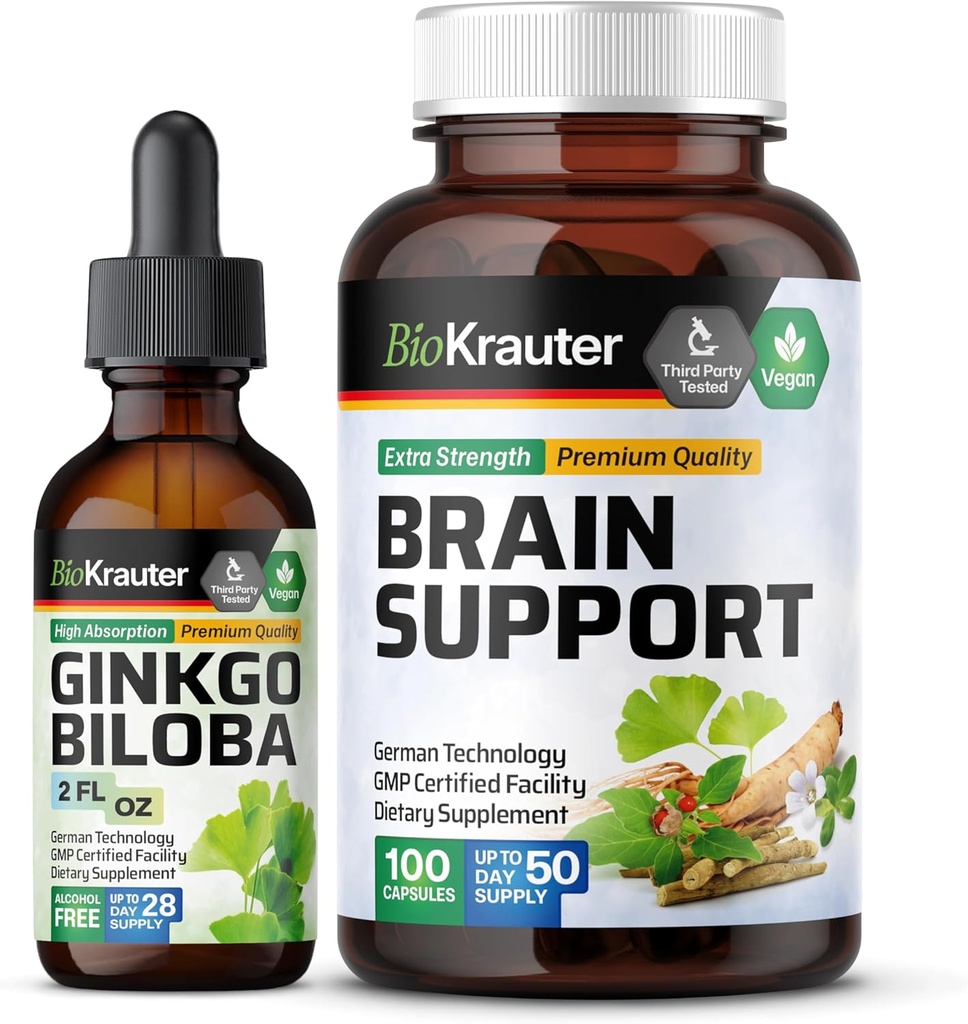 BIO KRAUTER Ginkgo Biloba Tinctuur 2 Fl. Oz. & Hersenondersteuning 100 capsules