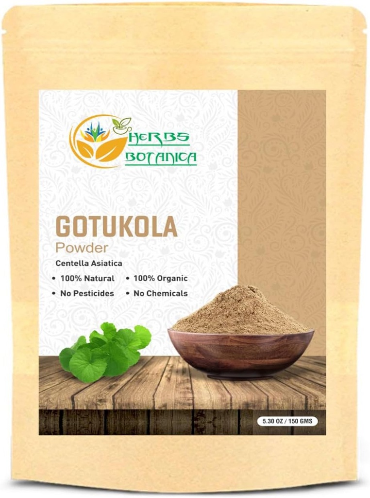 Kruiden Botanica Gotu Kola Poeder (Centella asiatica) 5.3 oz/150 GMS voor thee, haargroei en wellness Gezond zenuwstelsel Fijn gemalen kruidenpoeder voor doe-het-zelf schoonheid & supplementen