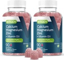 Viteey Calcium Magnesium Zink Gummies met Vitamine D3 - Ondersteunt Bone Health, Nerve & Immune Functie - Calcium Magnesium Zink D3 voor Volwassenen & Tieners - GGO-vrij - Kauwbare Raspberry Flavored Gummy