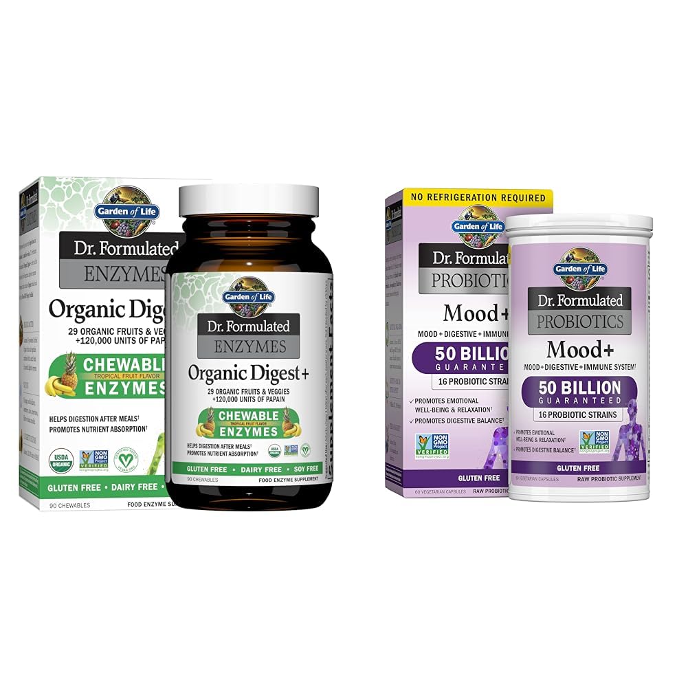 Garden of Life Dr Geformuleerde spijsverteringsenzymen met Papain, Bromelain & Dr. Geformuleerde Probiotica Mood+ Acidophilus Probiotic Supplement