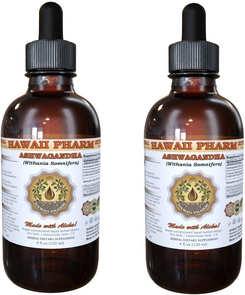 Extrait liquide d'Ashwagandha, Ashwagandha biologique (Withania Somnifera) Supplément à la teinture des racines séchées 2x4 oz