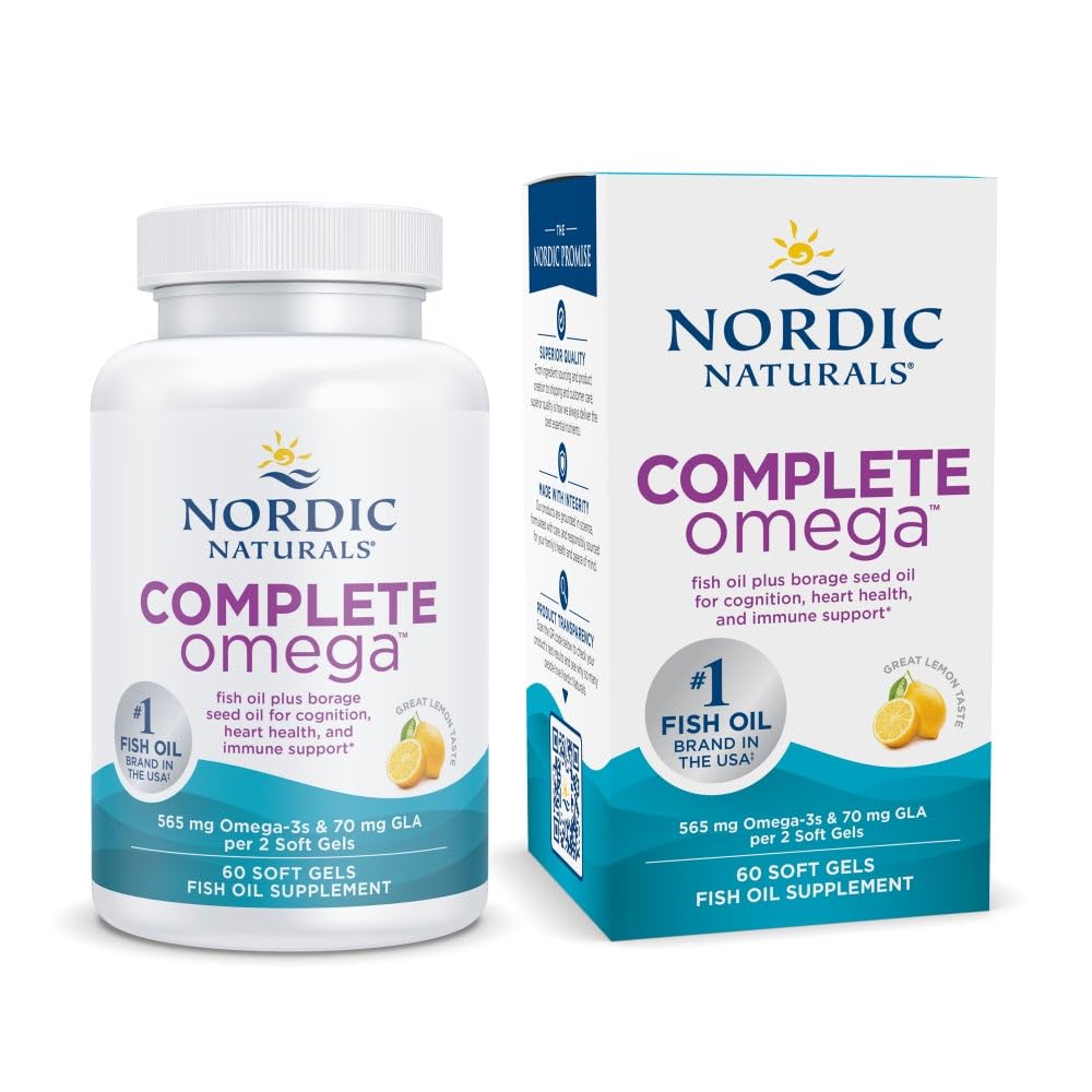 Nordic Naturals Complete Omega, Citroensmaak - 60 Zachte Gels - 565 mg Omega-3 - EPA & DHA met Toegevoegd GLA - Gezonde huid, cognitie, Positieve Goed - Niet-GMO - 30 porties