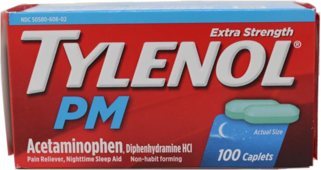 TYLENOL PM Extra sterkte pijn Reliver/Nighttime slaaphulp Caplets 100 ea