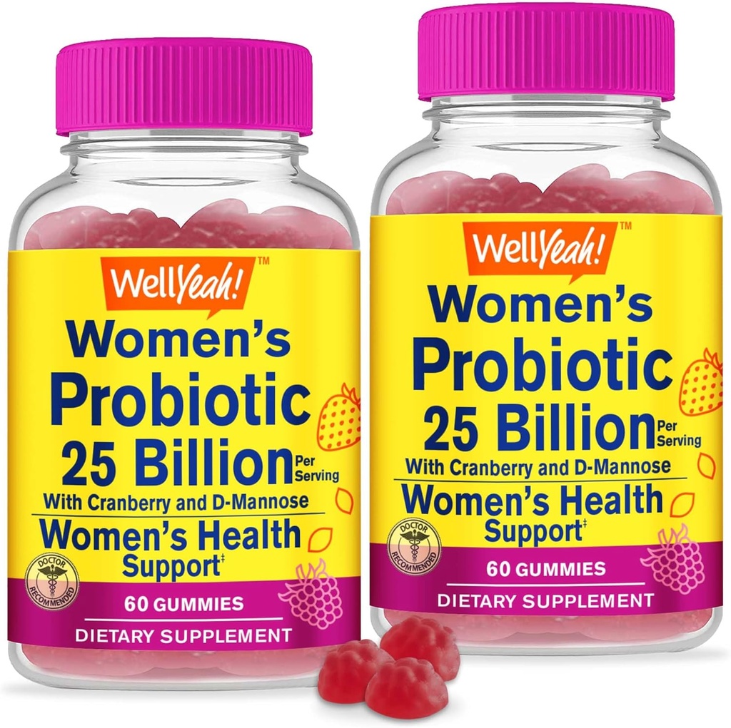 Et bien Oui 25 milliards de probiotiques pour les femmes Cranberry et D-Mannose Gummies (2 Pack) - Vaginal et Gut Health, Soutien digestif, et la santé féminine - Probiotique pour les femmes avec 12 souches - 60 Gummies