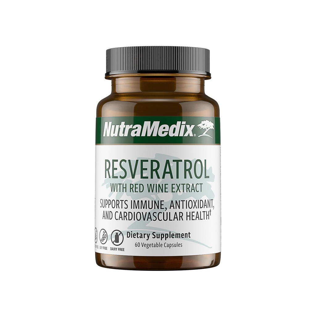NutraMedix Resveratrol Capsules - Bio available Antioxidants Supplement from Red Wine Extract + Grape Skins - 200mg Japanese Knotweed for Immune & Cardiovasculaire Ondersteuning (60 Capsules)
