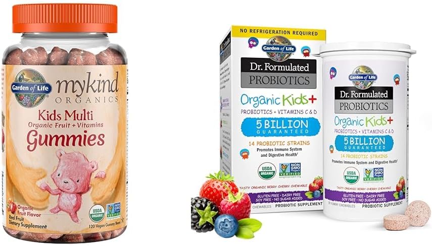 Garden of Life Organics Kids Gummy Vitamines - Fruit - Gecertificeerde biologische, niet-GMO & Vegan & Dr. Geformuleerde Probiotica Biologische Kids+ Plus Vitamine C & D - Berry Cherry