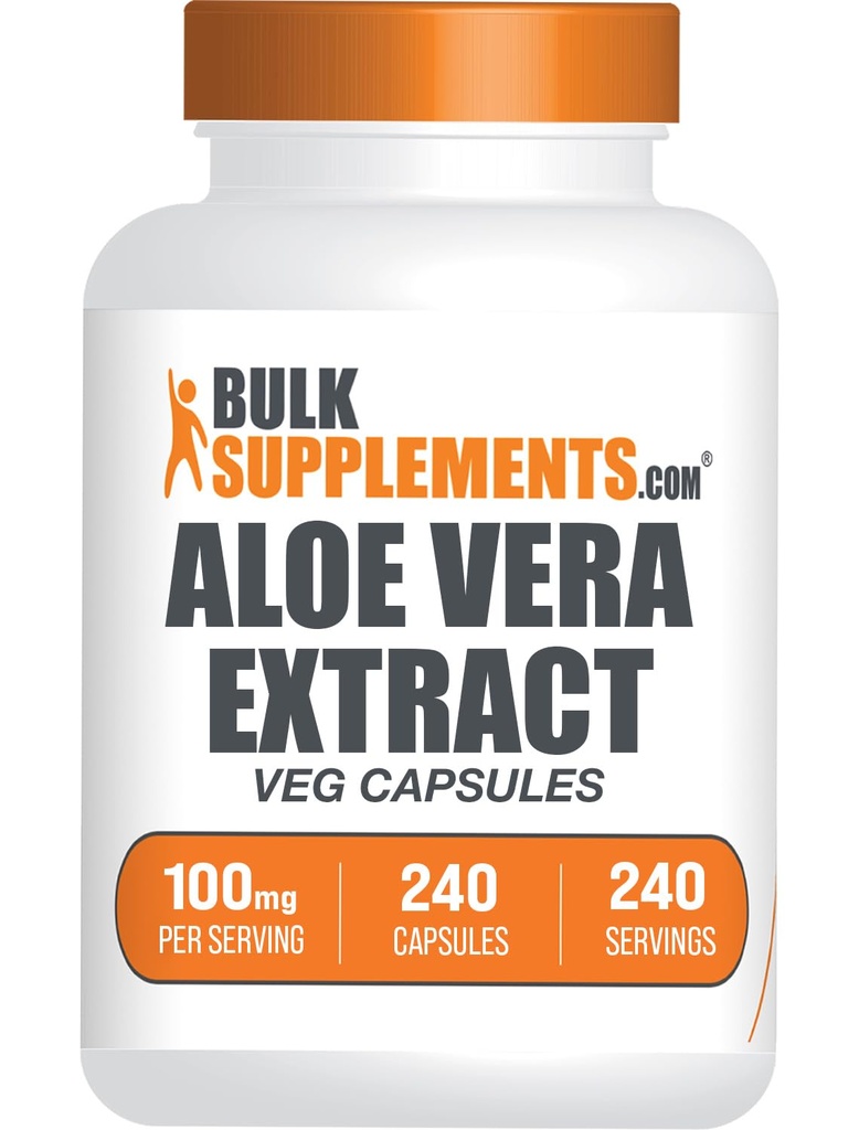 BulkSupplements.com Aloë Vera Capsules - Aloë Vera Extract, Aloë Vera Supplement - Herbal Supplement, Glutenvrij, 1 capsule per portie, 240 Veg Capsules (verpakking van 1)