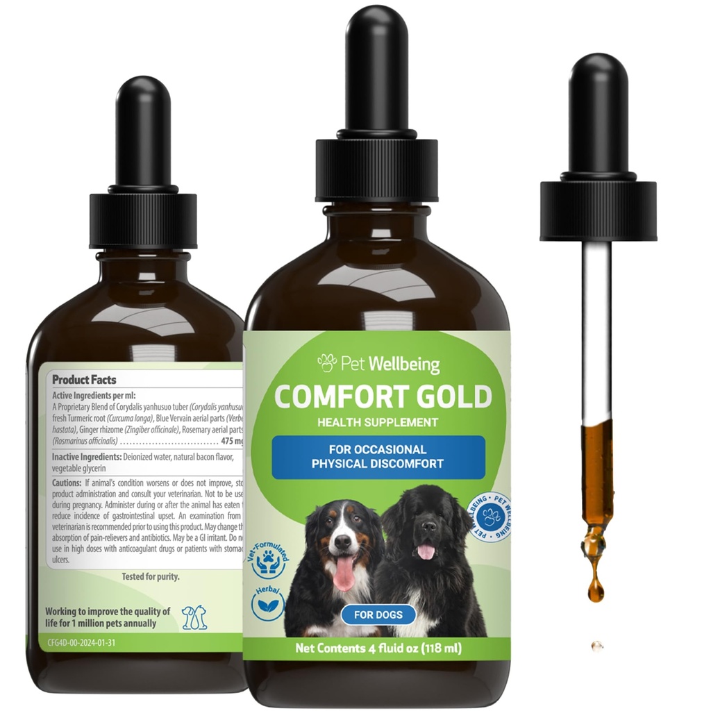 Pet Wellbeing Comfort Gold for Dogs - Ondersteunt Canine Physical Comfort, Healthy Circulation, Corydalis, Turmeric - Veterinair-geformuleerd kruidensupplement 4 oz (118 ml)