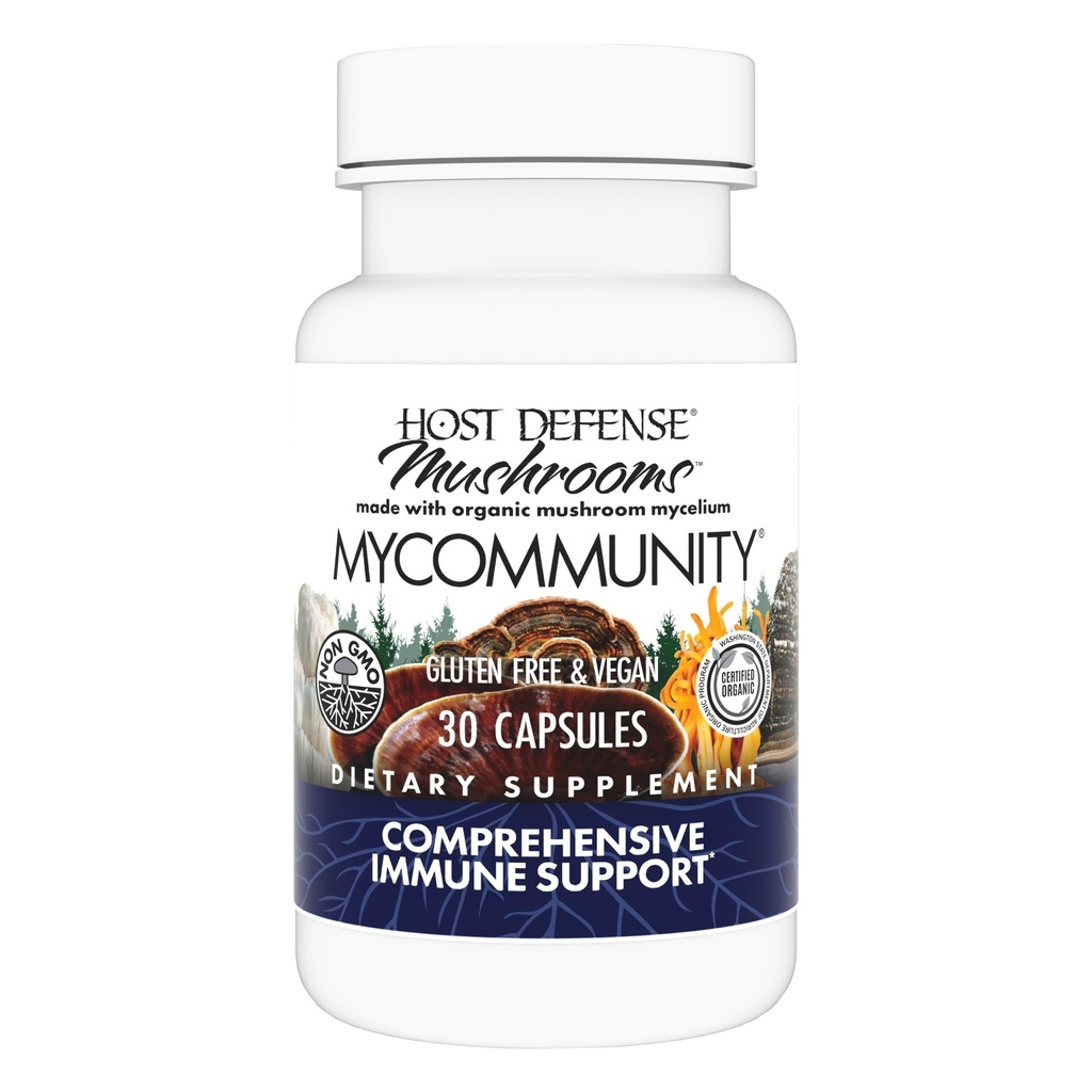 Host Defense MyCommunity Capsules - 17 espèces Mélanger le supplément de champignons pour le soutien immunitaire - Herbal Aid with Lion's Mane, Reishi, Chaga, Cordyceps, Turkey Tail & More - 30 capsules (15 portions)*