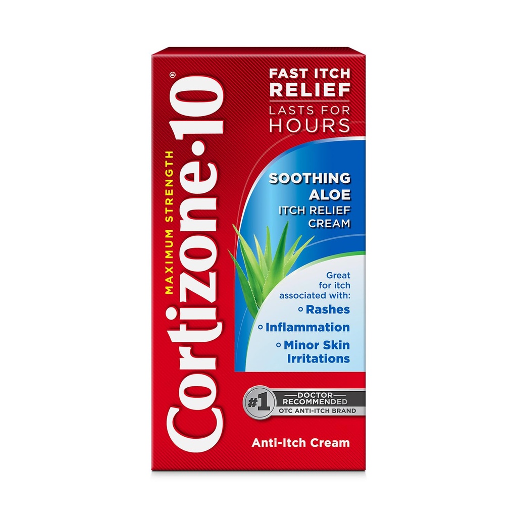 Cortizone-10 Maximale sterkte Verzachtende Aloe Itch Relief Cream, 1% Hydrocortison, Fast-Active, Anti-Itch Cream for Bug Bites, Rash, Eczema, Psoriasis, Poison Ivy, Oak, Sumac & More, 1 oz