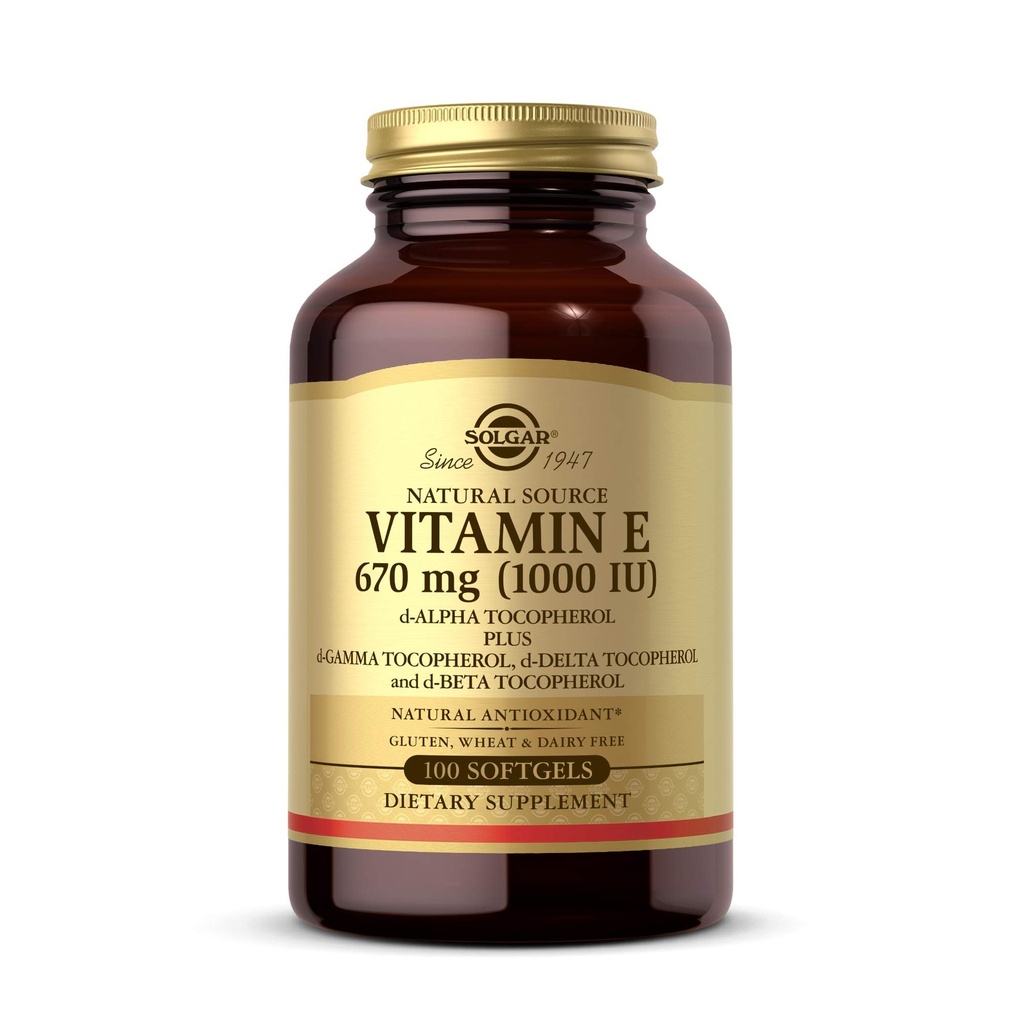Solgar Vitamine E 670 mg (1000 IE), 100 Mixed Softgels - Natural Antioxidant, Skin & Immuun System Support - Naturally-Sourced Vitamine E - Glutenvrij, Zuivelvrij - 100 porties