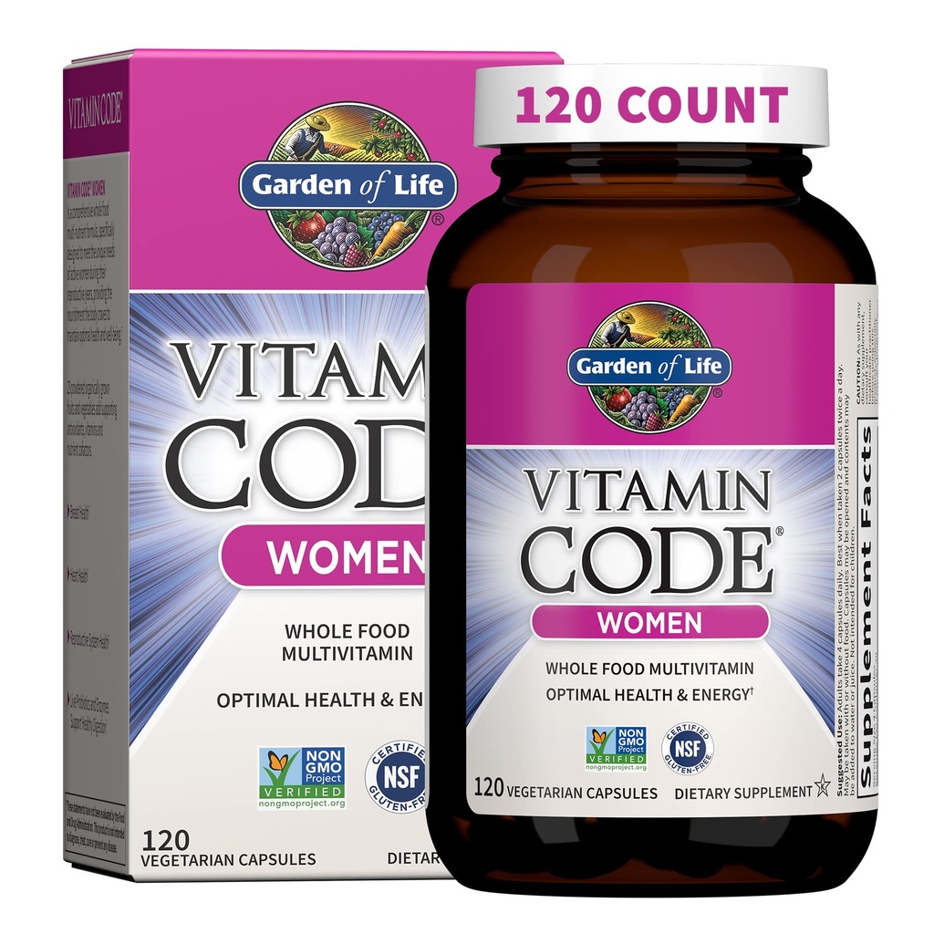 Tuin van het leven Multivitamine voor vrouwen, Vitamine Code Vrouwen Multi - Whole Food Vrouwen Multi Vitaminen, IJzer, Folaat niet Foliumzuur, Vitamine A en Probiotica voor Vrouwen Energie, 120 Vegetarische Capsules