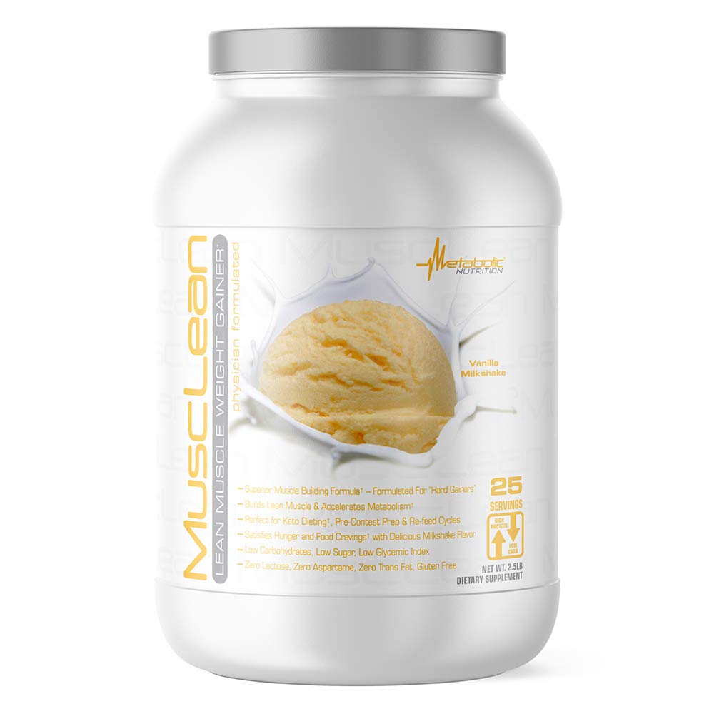 Metabolische Voeding - Musclean - Milkshake Weight Gainer, Wei High Protein Meal Replacement, Maintenance Nutrition, Low Carb, Keto Diet, Digestieve Enzymen, Vanille, 2,5 pond (25 ser)
