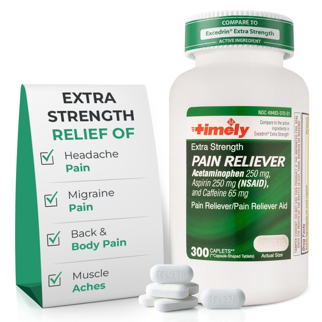 LABS TEMPORAIRE, INC. Soulagement de la céphalée par extra force en temps opportun - Acétaminophène avec aspirine et caféine (300 capsules) - Céphalées, migraines et dos et douleurs musculaires - Extra force - Fabriqué aux États-Unis