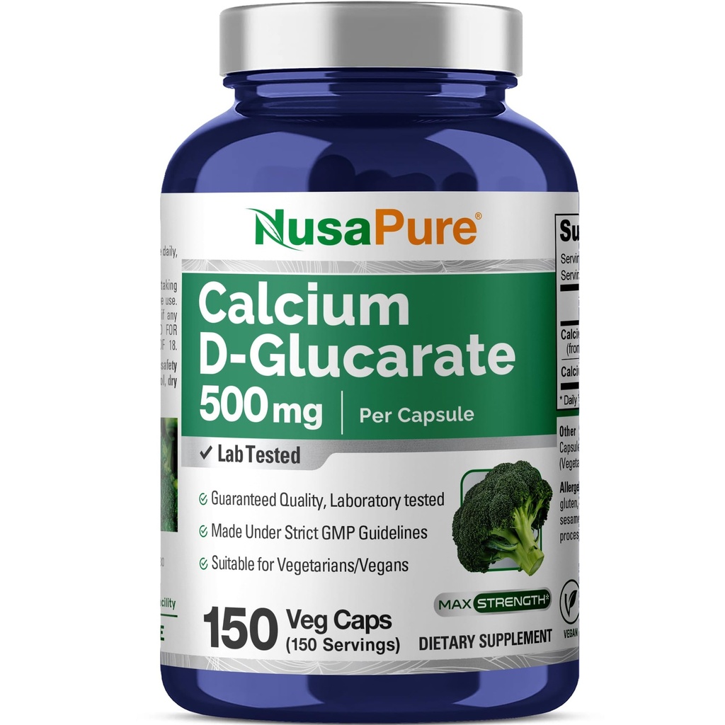 NusaPure Calcium D-Glucaraat 500 mg 150 Veggie Caps, Vegan, Non-GMO, Glutenvrij