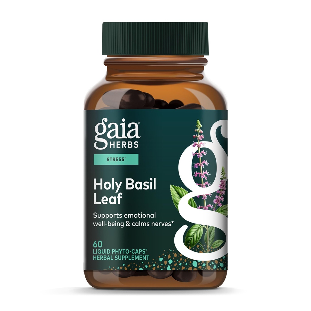 Gaia Kruiden Holy Basil Leaf - Traditioneel gebruikt ter ondersteuning van stressrespons - Adaptogenic Ayurvedic Herb* - 60 Vegan Liquid Phyto-Capsules (30-Day Supply)