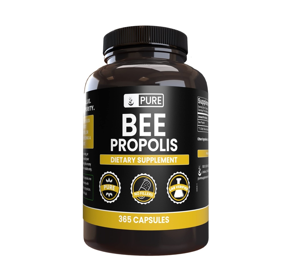 PURE ORIGINEEL INGREDIËNTEN Bijenpropolis (365 capsules) Geen Magnesium of rijstvullers, altijd zuiver, lab geverifieerd