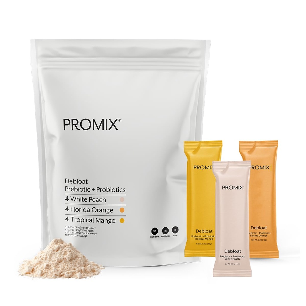 ProMix Nutrition Debloat Prébiotiques et probiotiques - Santé digestive, soulagement des nausées, réparation des intestins et des ballonnements pour les femmes et les hommes - Trousse de variétés - 12 portions (paquet de 12)