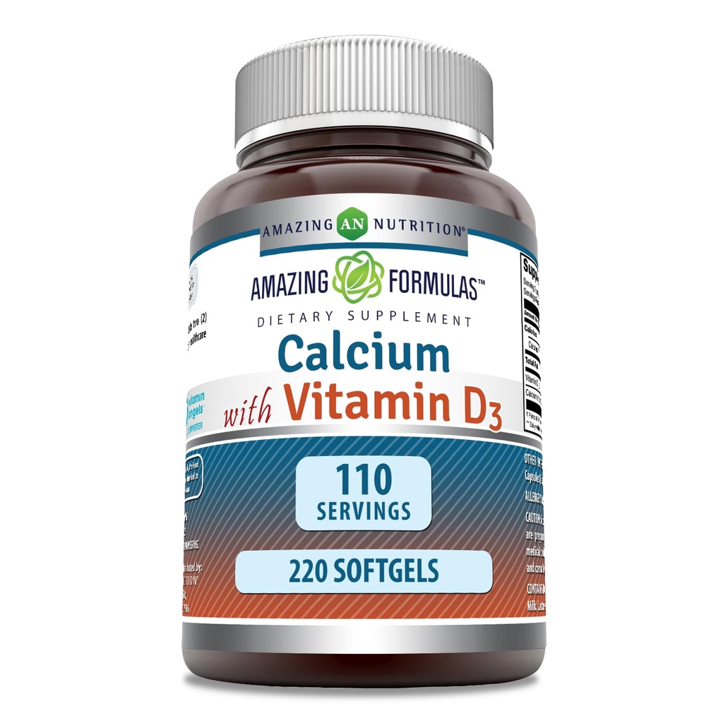 Verbazingwekkende formules Calcium met vitamine D3 220 Softgels Supplement 